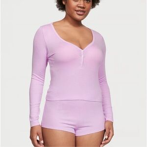 Victoria's Secret Women's Ribbed Modal Long Sleeve Henley & Mini Short Set - XL